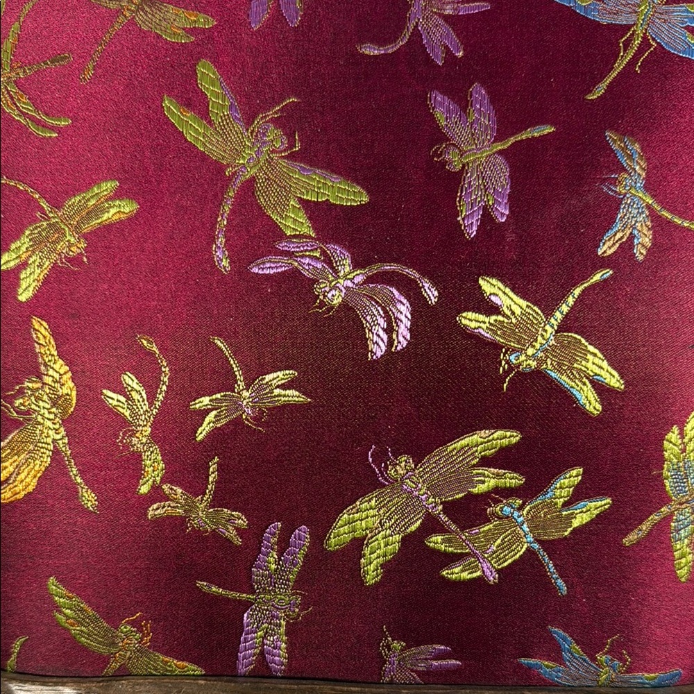 Vintage Avara Style Asian Dragonfly Satin and Wood Purse - Picture 2 of 6